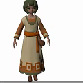 Woman With Green Hair In Beige And Orange Long Dress With Geometric Patterns And Belt