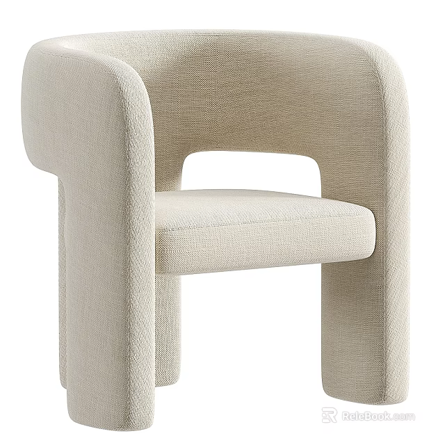 Modern Beige Upholstered Accent Chair with Curved Silhouette and Minimalist Design 3d model 