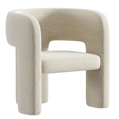 Modern Beige Upholstered Accent Chair with Curved Silhouette and Minimalist Design 3d model