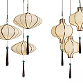 Various Traditional Lantern Shaped Chandeliers with Ivory Fabric and Tassel Decorations