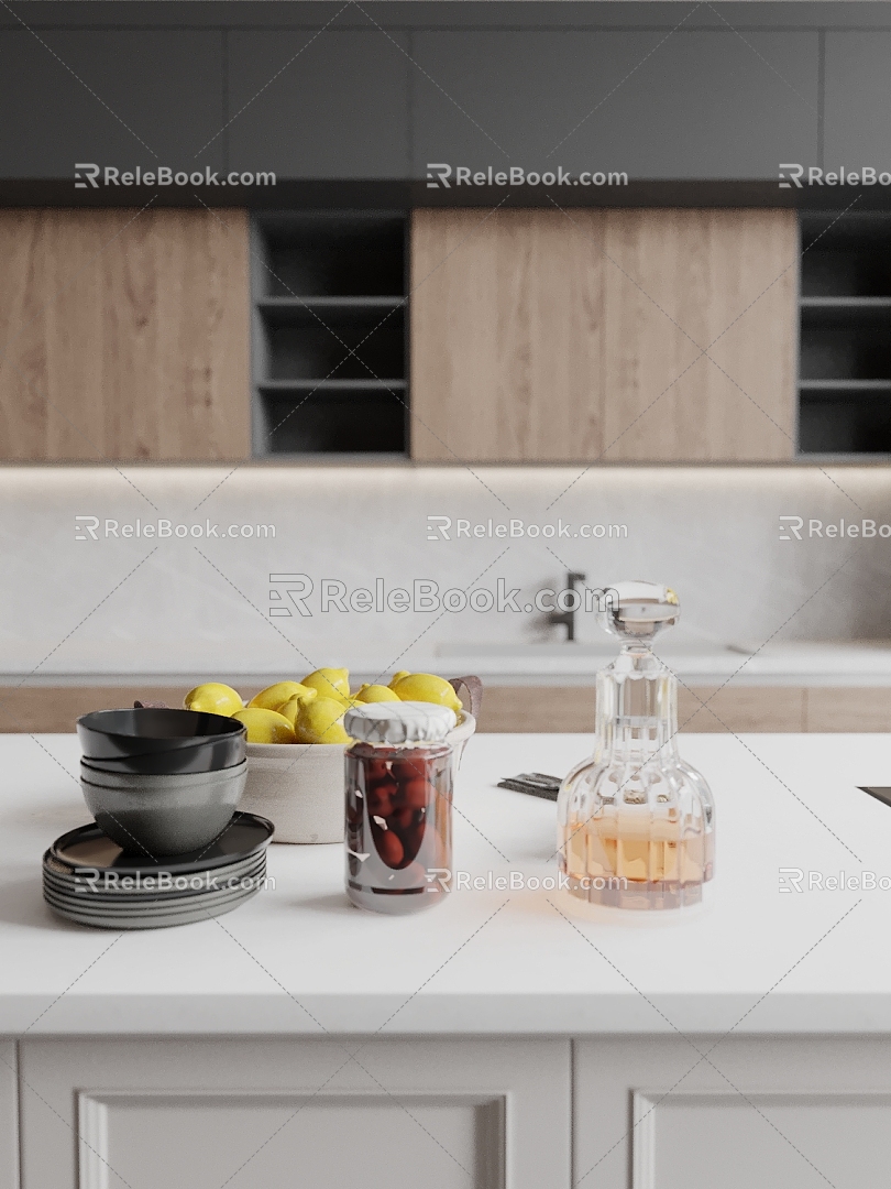 Modern Kitchen Ornaments Plate Bowl Seasoning Lemon Pot 3d model