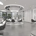 Modern Hair Salon Interior With Circular Layout Black Barber Chairs Mirrors White Design And Cactus
