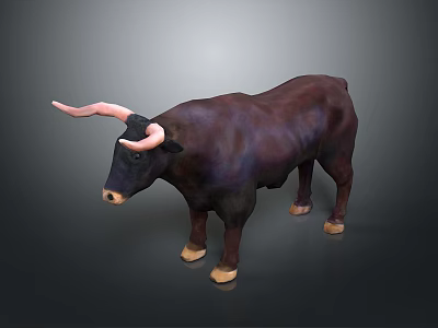 3D Bull Model With Dark Brown Body Pink Horns And Light Hooves 3d model