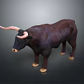 3D Bull Model With Dark Brown Body Pink Horns And Light Hooves