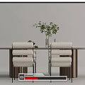 Modern Dining Table and Chair Combination Long Table Dining Table and Chair Combination Vase Ornaments 3d model
