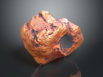 Natural Copper Colored Stone Exhibiting Irregular Shape Black Veins And Textured Surface 3d model