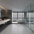 Modern Bathroom Interior Design With Glass Shower Bathtub And Gray Tile Floor