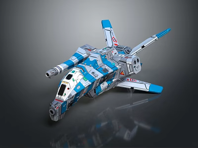 Futuristic Blue And White Passenger Aircraft With Mechanical Fuselage Wings And Cockpit Design 3d model