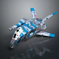 Futuristic Blue And White Passenger Aircraft With Mechanical Fuselage Wings And Cockpit Design