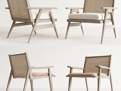 Modern Leisure Chair With Woven Design Wooden Frame And Cushioned Seat 3d model