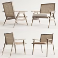Modern Leisure Chair With Woven Design Wooden Frame And Cushioned Seat