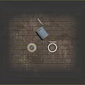 Blue Trash Cans With Open Lid And Blue Lights On Brick Floor