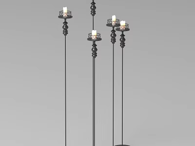 Elegant Decorative Candle Floor Lamps With Tall Stands And Lit Candles 3d model