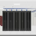 Data Center Room Interior with Black Server Racks Ceiling Lights And Cable Trays 3d model