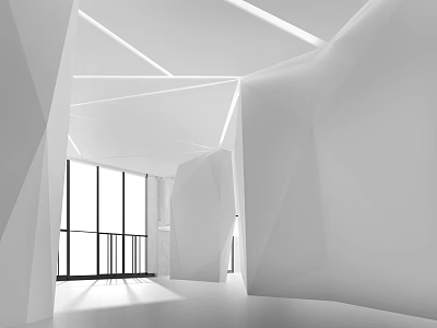 Minimalist Elevator Hallway Design With Geometric Shapes Large Windows And Bright Lighting 3d model