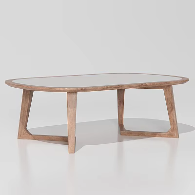 Modern Wooden Coffee Table With Clear Glass Top And Unique Leg Design 3d model
