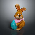 Cute Brown Easter Rabbit Figurine With Pink Scarf Holding Blue Egg 3d model