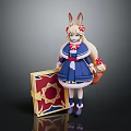 Game Movie Character With Rabbit Ears In Blue Dress Holding Basket And Decorative Chest
