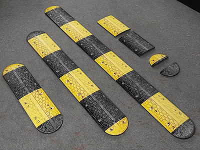Road Facilities Yellow Black Warning Strips For Traffic Safety And Road Calming Measures 3d model