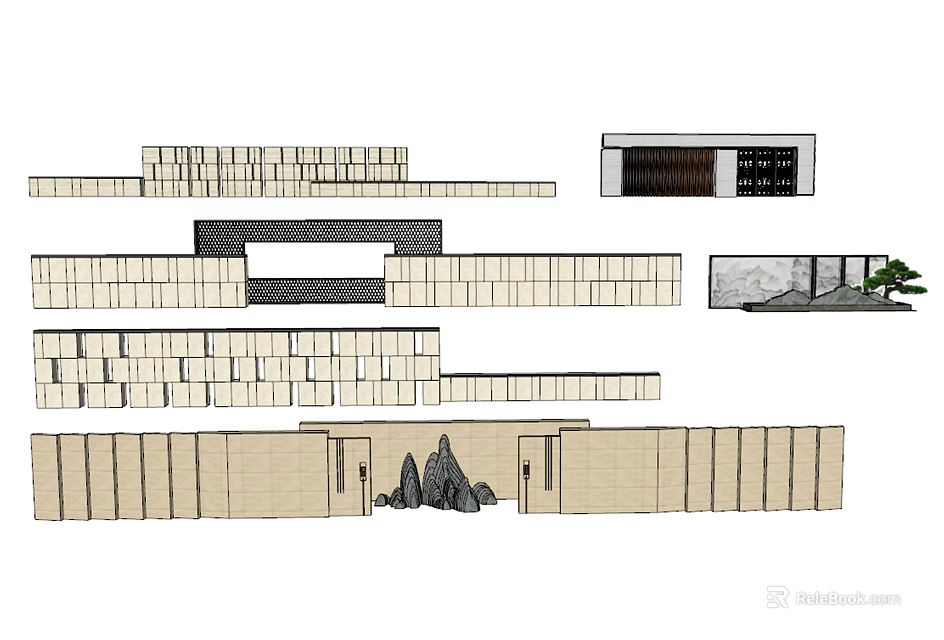 Layered Landscape Wall Design With Stone Bricks Hollow Sections And Rockery Decor 3d model