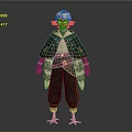 Fantasy Character Outfit With White Hair Colorful Embroidered Black Cape And Bird Like Feet