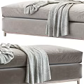 Modern Gray Upholstered Sofa Bench With Soft Throw Blanket Design 3d model