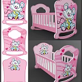 Pink Baby Crib With Cartoon Mouse Design And Heart Decorations