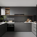 Modern Kitchen Interior Design With Gray Cabinets White Countertop And Black Appliances
