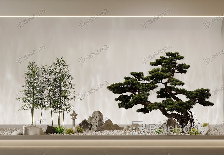 New Chinese Zen pine rockery landscape sketch model