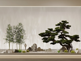 New Chinese Zen pine rockery landscape sketch 3d model