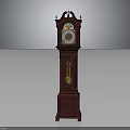 Ornate Red Traditional Grandfather Clock Featuring Carved Details And Gold Pendulum