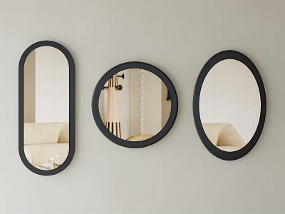Three Black Framed Mirrors Of Different Shapes As Wall Decor 3d model