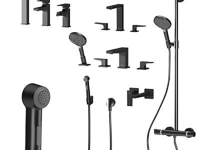Modern Black Bathroom Faucets Shower Heads And Fixtures Set 3d model