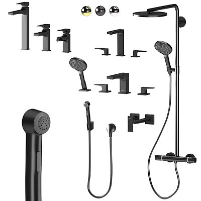 Modern Black Bathroom Faucets Shower Heads And Fixtures Set 3d model