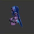 Fantasy Woman With Blue Hair Pointed Ears And Ornate Armor Surrounded By Blue Neon Ring