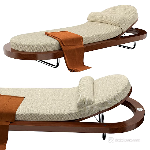 Modern Lounge Chair with Beige Cushion Wooden Frame Orange Towel Metal Legs and Comfortable Design 3d model 