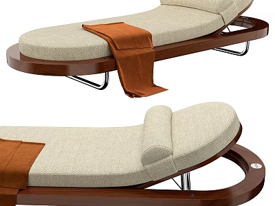 Modern Lounge Chair with Beige Cushion Wooden Frame Orange Towel Metal Legs and Comfortable Design 3d model