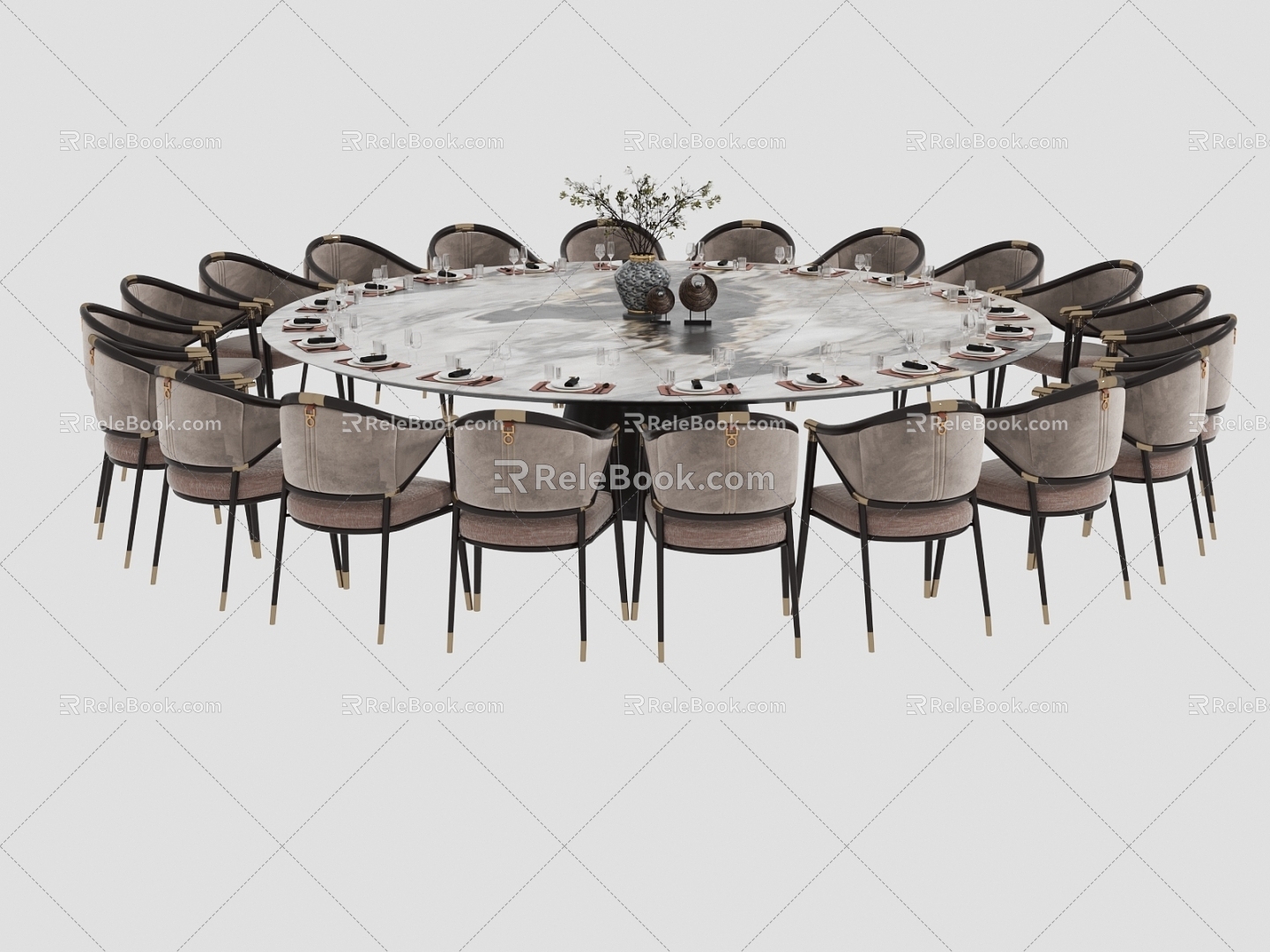 New Chinese Restaurant Box Round Dining Table and Chair Combination 3d model