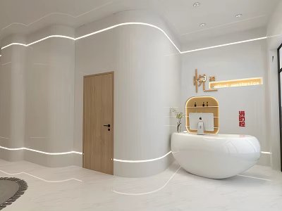 Modern Beauty Hair Salon Interior Design With White Reception Desk And Lighting 3d model