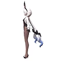 Stylish Woman In Bunny Ears Costume With Fishnet Stockings And Two Tails