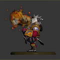 Creature Character In Armor With Helmet Shooting Flame And Shield On Base 3d model