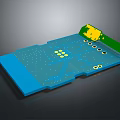 Computer Circuit Board With Blue Base Yellow Green Components And Holes For Electronic Devices 3d model