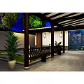 Traditional Chinese Courtyard Garden with Archway Entrance and Night Lighting Design