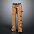 Stylish Brown Flared Pants With Belt And Decorative Side Buttons 3d model