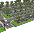Well Organized Parking Lot With Rows Of Spaces Trees And Greenery