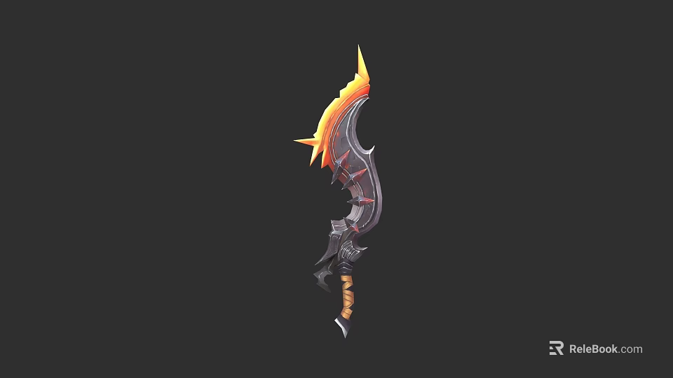 Fantasy Weapon Scythe With Flaming Blade And Decorative Hilt Design For Gaming 3d model 