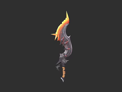 Fantasy Weapon Scythe With Flaming Blade And Decorative Hilt Design For Gaming 3d model