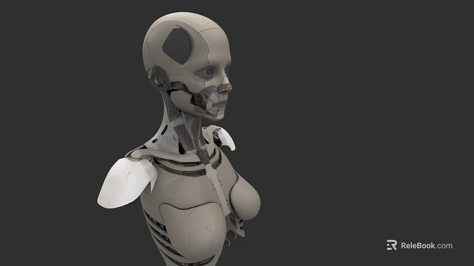 Gray Female Robotic Figure Featuring Mechanical Joints And Exposed Components On Dark Background 3d model 