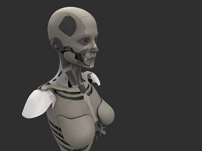 Gray Female Robotic Figure Featuring Mechanical Joints And Exposed Components On Dark Background 3d model