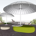 Outdoor White Sunshade on Terrace With Sea View Green Plants Lounge Chairs and Comfortable Seating